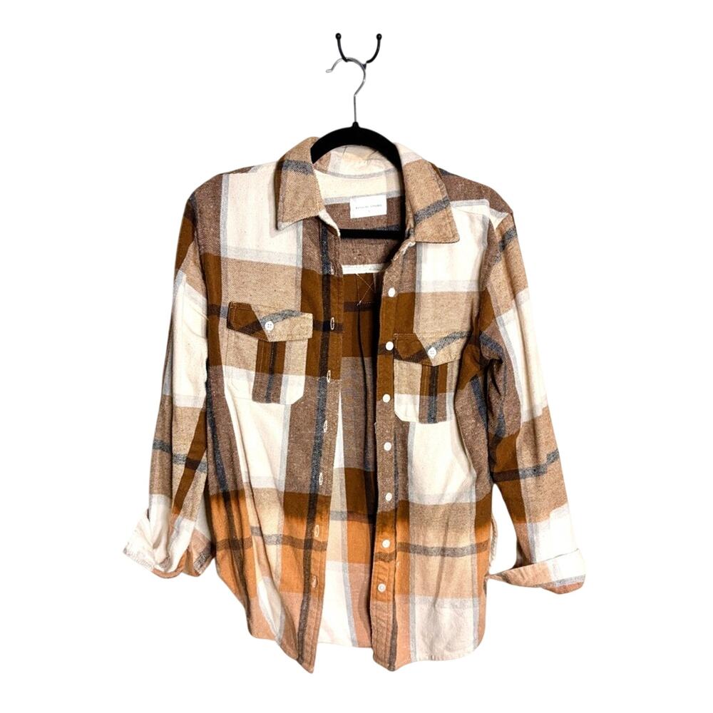 Panache Apparel Until Sundown Ivory Brown Plaid Flannel Women's Size Small